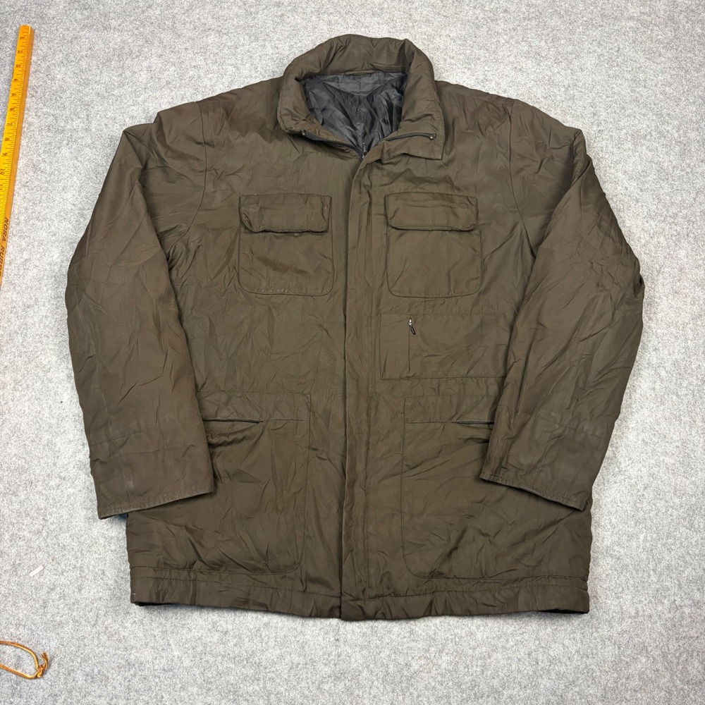 Mens Olive Brown Field Jacket Full Zip Lightweight Utility Multi Pocket Coat